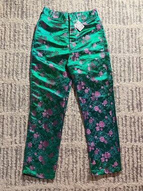 NWT Free people green satin Chinese straight leg pants size 4